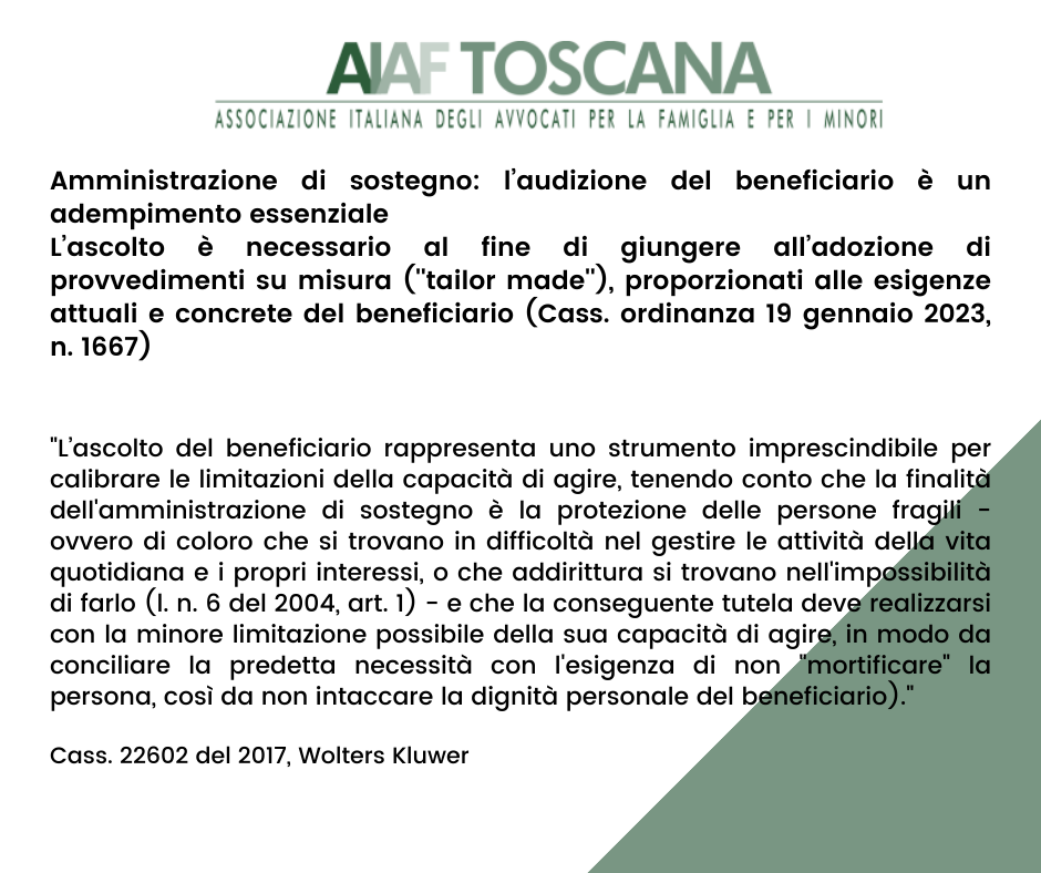 Rassegna giurisprudenziale: Amministrazione di sostegno: l’audizione del beneficiario è un adempimento essenziale